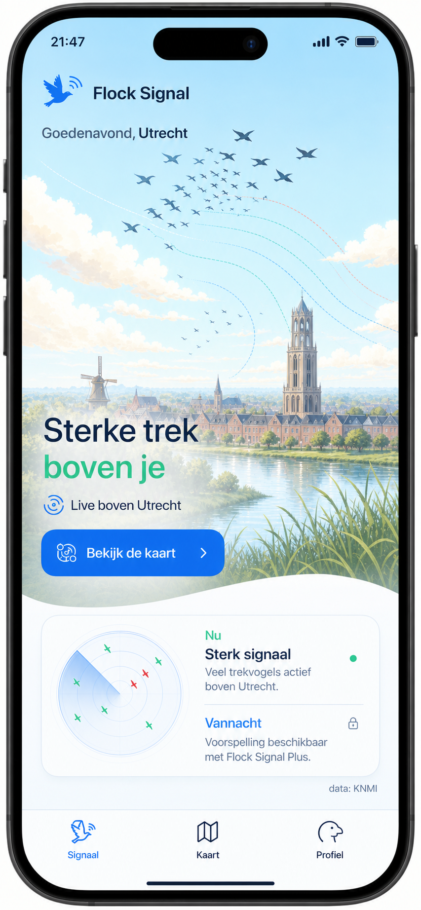 Flock Signal met een sterk live signaal boven Utrecht